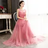ZHF268 2018 Elegant woman pink flower lace long party evening dress