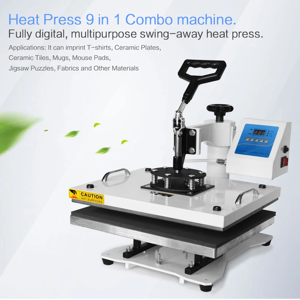 2019 Newest Combo 38*38cm 9 In 1 Heat Press Machine With Digital