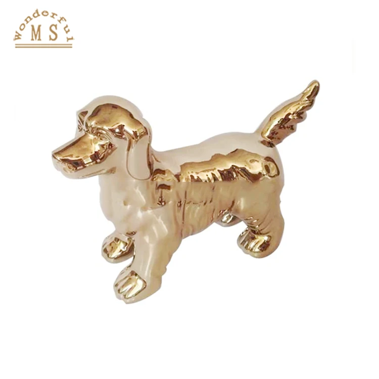 dog statue hot sale golden  color glazed for home decor, bulldog figurine home decorations, gold plated animal decoration