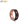 8mm Wedding Band Ring Espresso Brown Brushed Thin Rose Gold Groove Beveled Edge Tungsten Ring