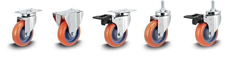3/4/5 inch thread stem style swivel orange PU caster wheels wholesale