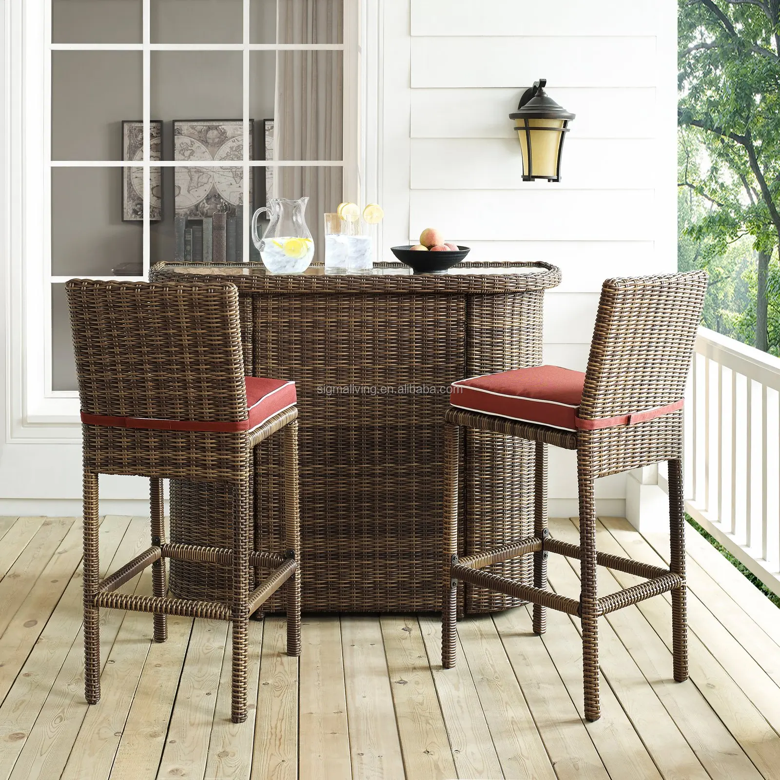 Wholesale Outdoor Cheap High Quality Wicker Patio Cube Set Rattan Furniture Outside Garden Home Bar Table Stool Chair Sets
