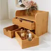 Bamboo Brown Desktop Organizer 3-tier Mini Desk Makeup Organizer with Drawers