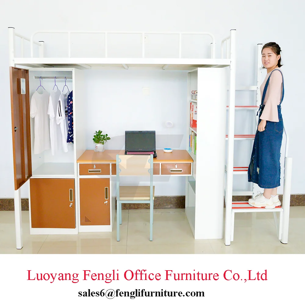 Newest Design College Student Dormitory Metal Apartment Loft Bed with Desk