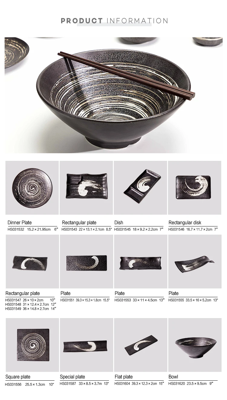 Indian Restaurant Tableware Stoneware Platter,  India Porcelain Dinner Sets, Black Ceramic Plates*