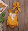 New Toddler Baby Girls Fly Sleeve Rompers with Headbands Lace Embroidery Halter Fashion Cute Girls Rompers