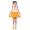 2019 Off Sleeve Girls Clothes Lace Design Cotton Yellow Top&Velvetball Design Bloomers Summer Little Girls Outfit