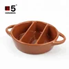Brown ceramic casserole divided pot with handle