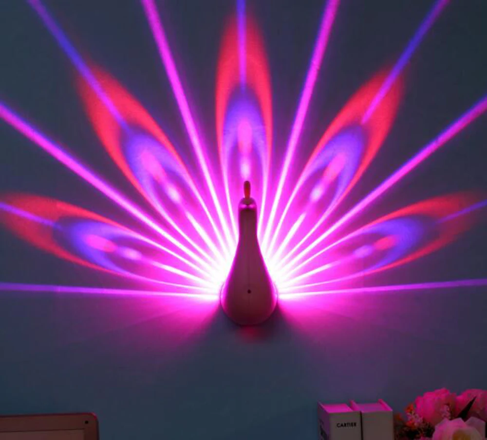 Remote Control Peacock Night Light Colorful Rainbow Projector Led Motion Sensor Rechargeable