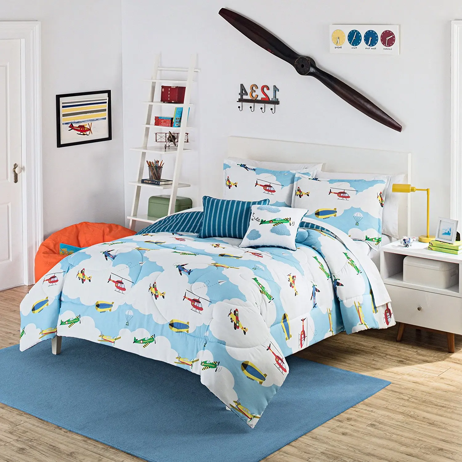 Buy 3 Piece Boys Sky Blue Airplane Duvet Full Queen Set ...