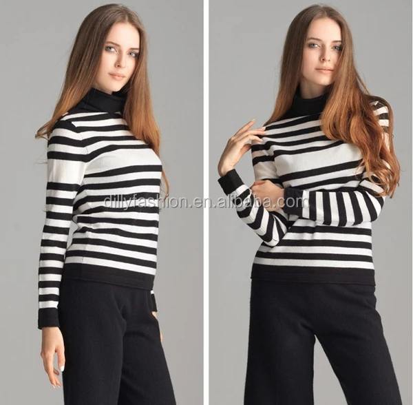 Heap Turtleneck Wool Cashmere Blended Red Black Striped Heap Turtleneck Wool Cashmere Blended Red Black Striped