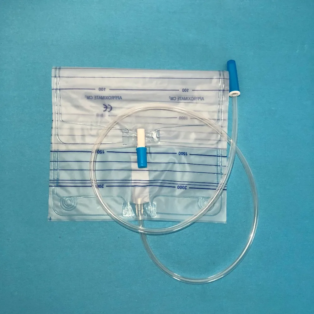 2000毫升 t 型阀门推拉阀带出口的一次性腿部尿袋