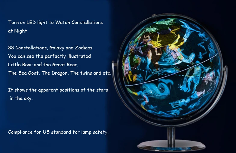 Illuminated Constellation World Globe for Kids - 3 in 1 Interactive Globe with Constellations, Light Up Smart Earth Globes