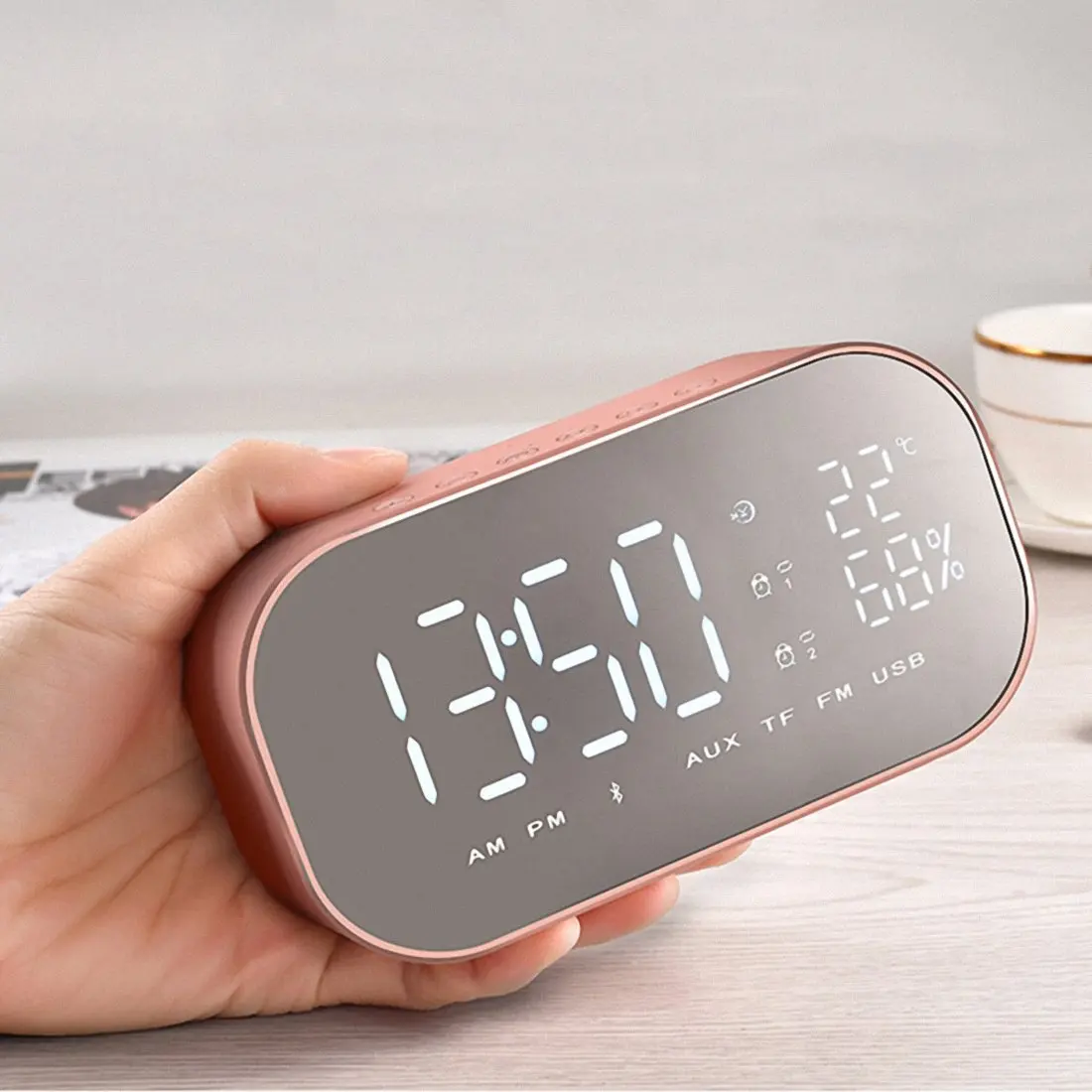 Portable Alarm Clock Wireless Bluetooth Speaker LED S2 S5 Mirror Bluetooth S2 Speaker for Smartphone - ANKUX.COM