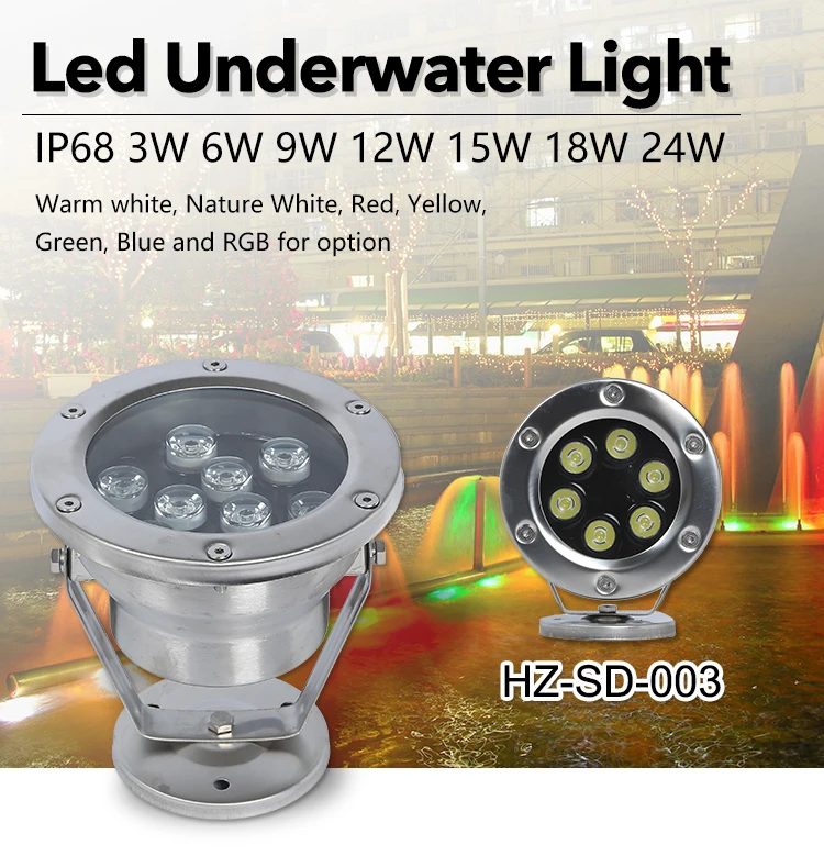 Swimming lighting 24v Bridgelux RGB stainless steel ip68 3watt waterproof led pool light