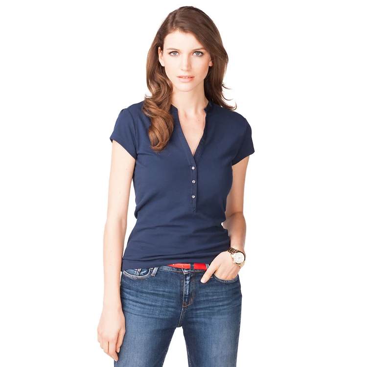 women's collarless polo shirts