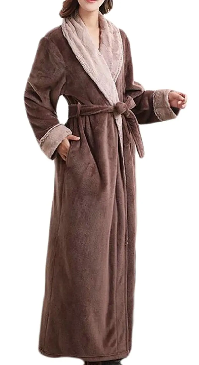 ZXFHZS Mens Homewear Robes Long Sleeve Winter Thicken Flannel Bathrobe with Belt
