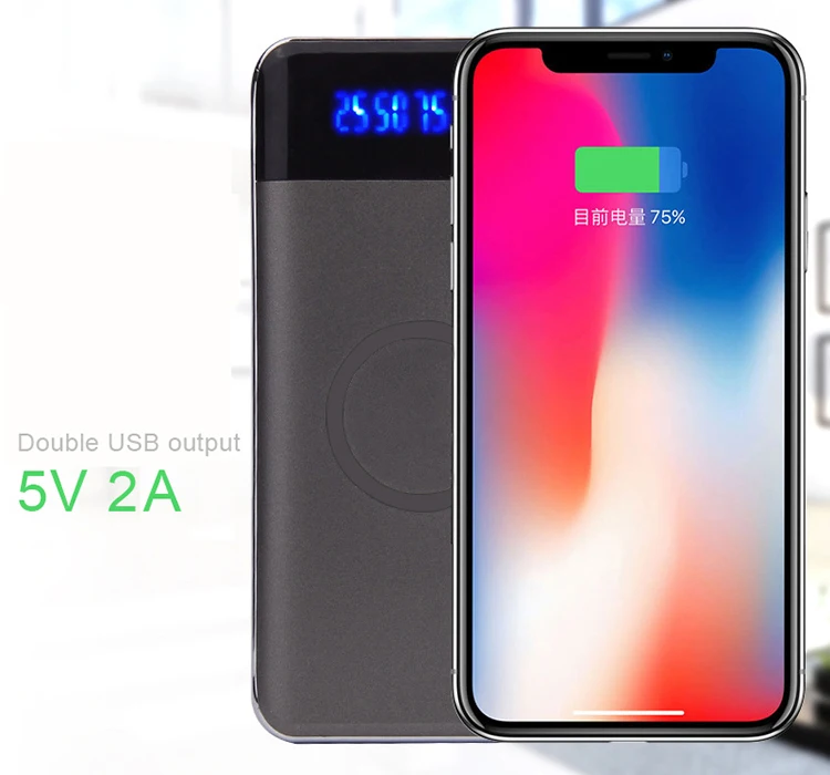 logo custom portable Qi standard mobile phone wireless charger slim power bank 10000mah with lcd display - ANKUX.COM