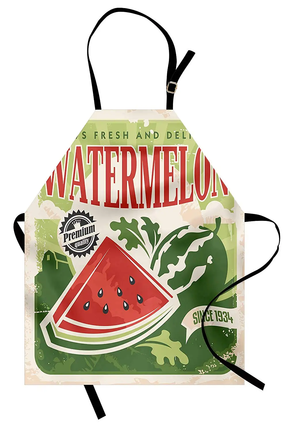 Lunarable Vintage Apron, Farming Harvest Theme Watermelon Slice with Seeds ...