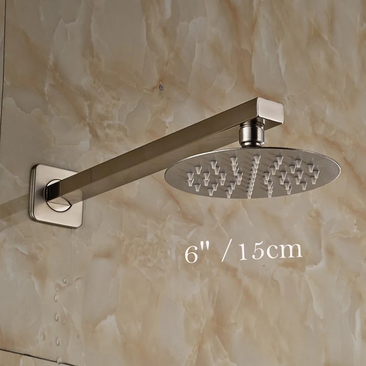 Brushed Nickel Wall Mount Shower Arm 6 8 10 12 Inch Rainfall Stainless Steel Square Round Shower ...