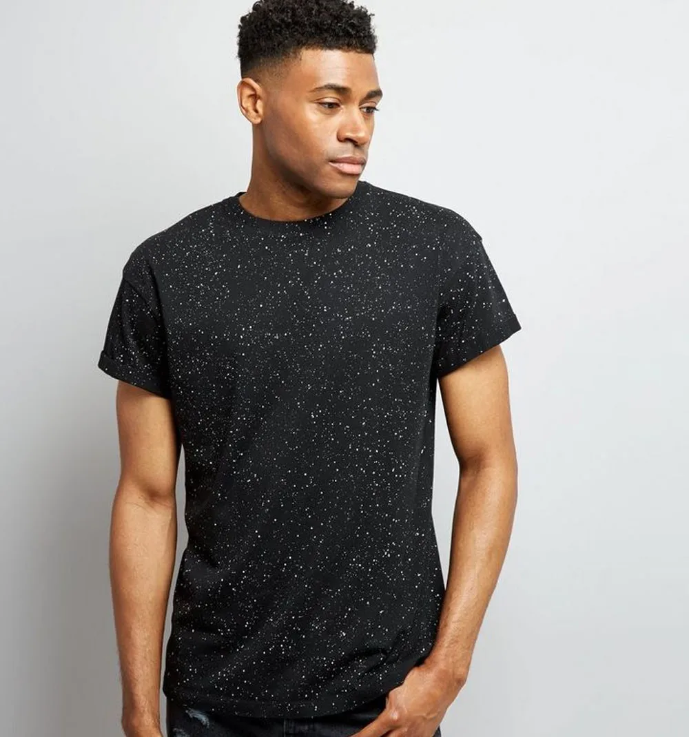 black t shirt with white dots