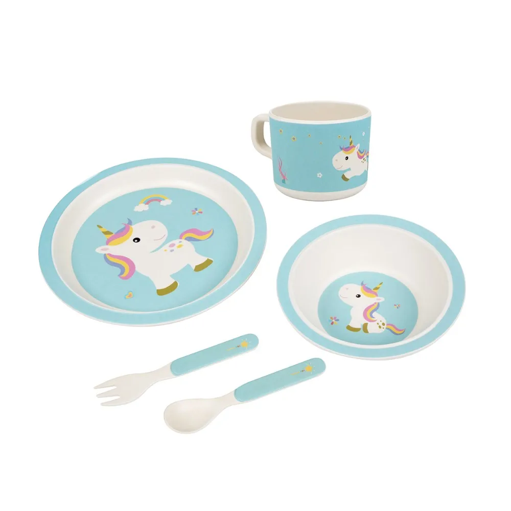 Colorful Melamine Baby Dinnerware Sets Bamboo Plate Bowl Cup Spoon And