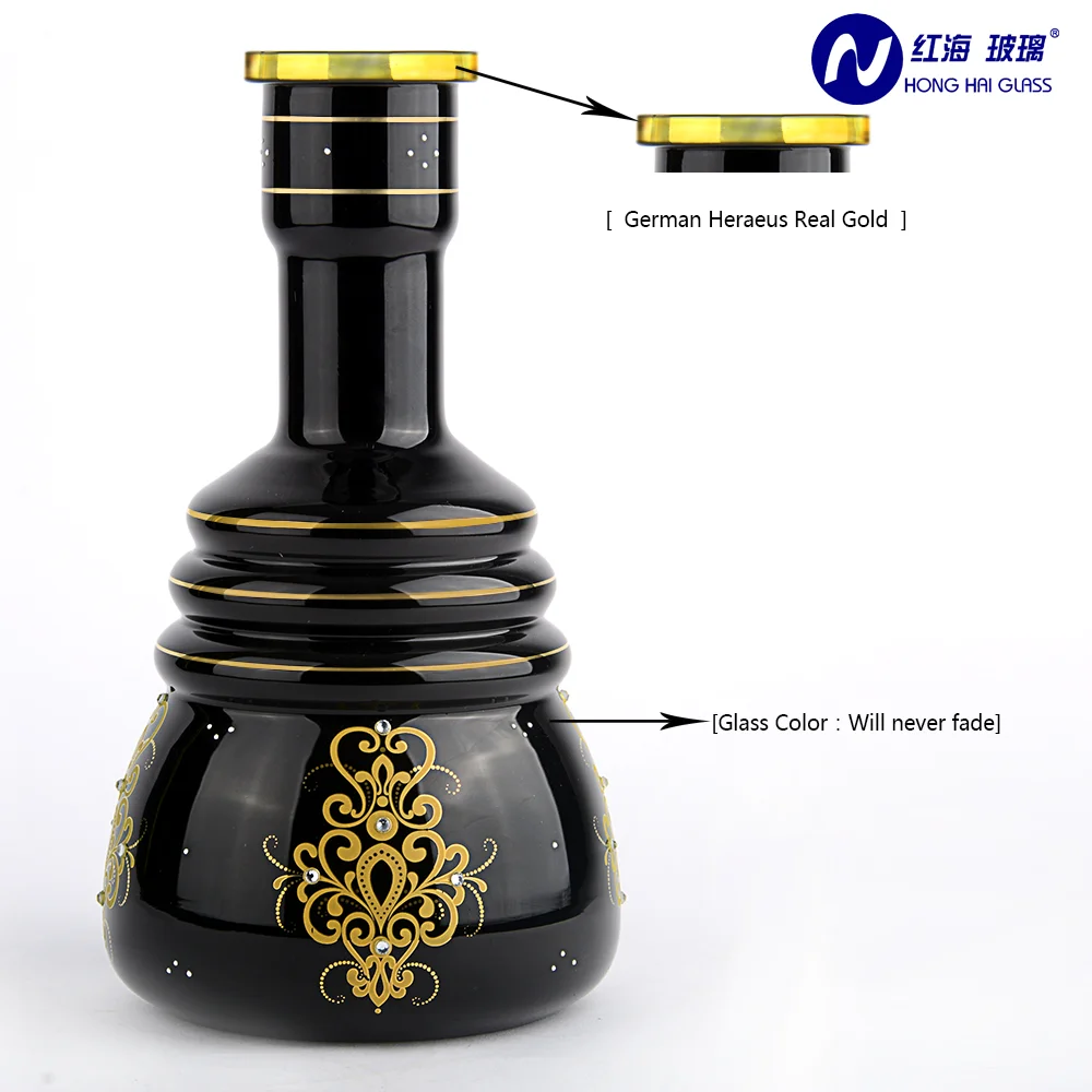 2017 Black Glass Bottle Hookah New Design Shisha Real Goldrim Shisha