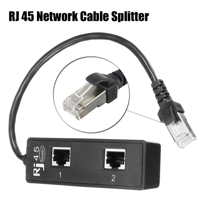 Plastic Copper Core RJ45 1 to 2 LAN Computer Network Cable Splitter Plug Adapter Extender Extension Connector Simultaneously