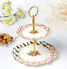 hot selling elegant flower gold rim 2-tie cake stand dinnerware set disposable tableware