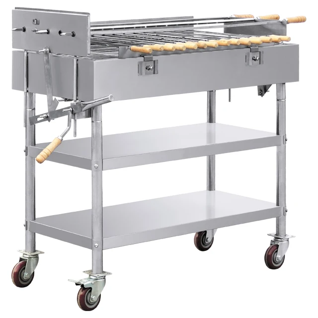 Stainless Steel Charcoal Bbq Grill / Coal Rotisserie Spit / Barbecue Trolley Buy Charcoal Bbq