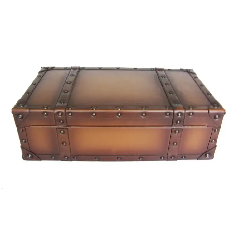 Pu Leather Suitcase Wood Frame Old 
