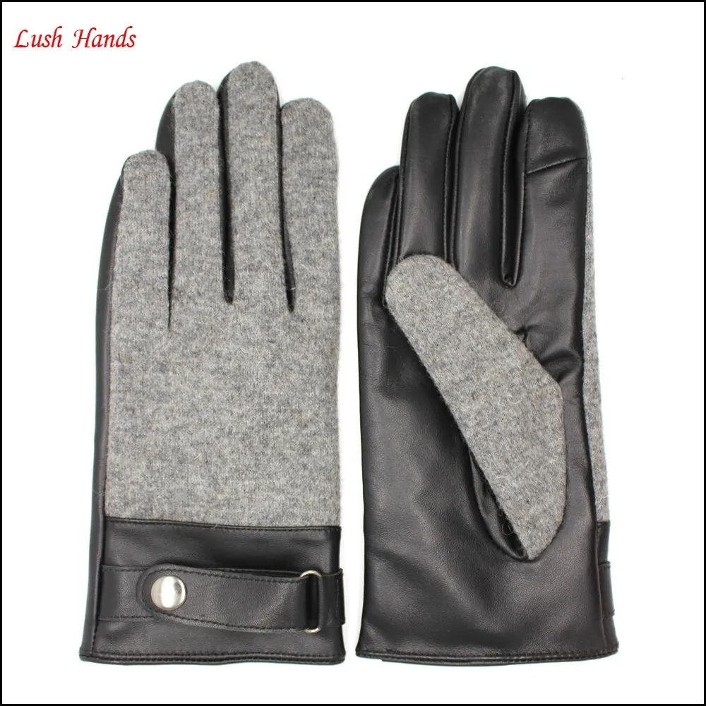 women's fashion touch screen leather gloves and woolen gloves
