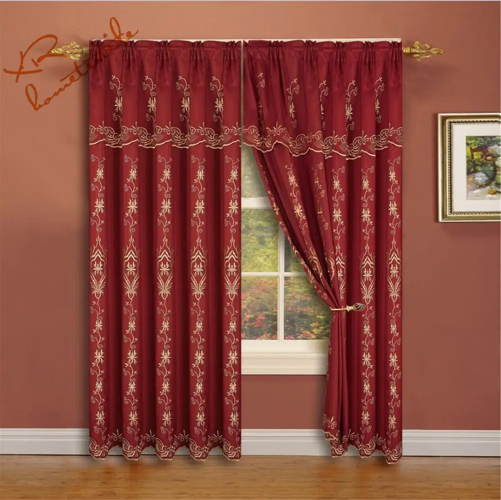 The Curtain Embroidered With Attached Valance 100% Polyester Fabric ...