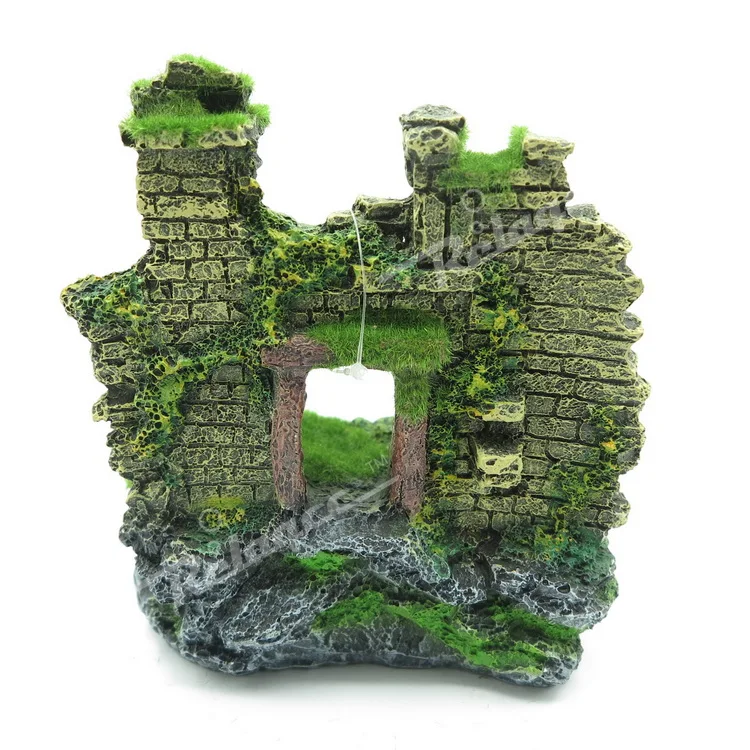 Aquarium Decorations Ruins,Resin Fish Tank Hideout Rock Betta Cave Castle Ornament Decor Fish