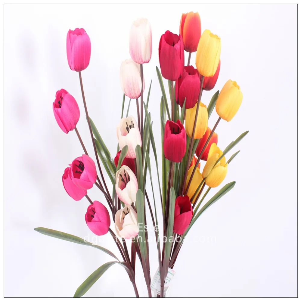 Artificail 5 Headed Lint Kain Flanel Tulip Bunga Di Pabrik Harga