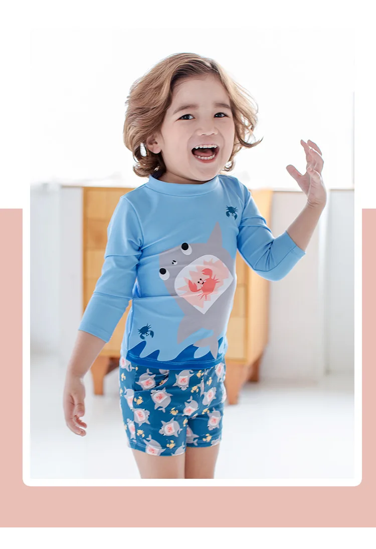 Custom Cute Two Piece Kid Swimsuit With Cap Child Baby Boy Swimwear