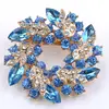 Bulk jewelry fashion Beautiful Rebud Flower Wreath Blue/Pink/Green/ Rhinestone initial brooches