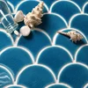 House interior wall decoration ice crackle pattern ceramic fish scale fan shaped mosaic tile blue