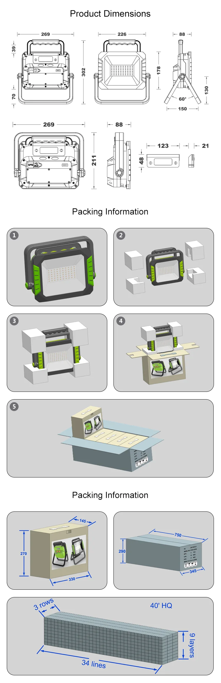 foldable 30 watt rechargeable led working light rechargeable flood light rechargeable 30W