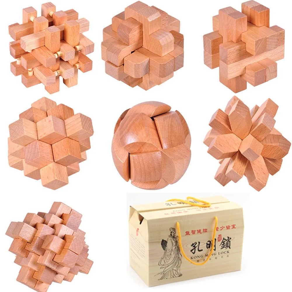 7pcs lot 3D Eco friendly import Gamany Beech wood kids educational wooden toys IQ brain teaser