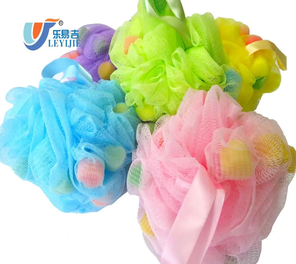 Hot Selling Long Handle Puff Mesh Bath Sponge Scrub Sponge Pe Mesh Bath