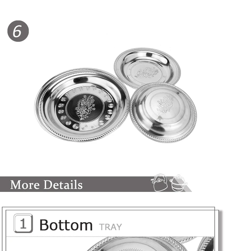 high quality and China dishes wholesale round serving tray stainless steel plate set