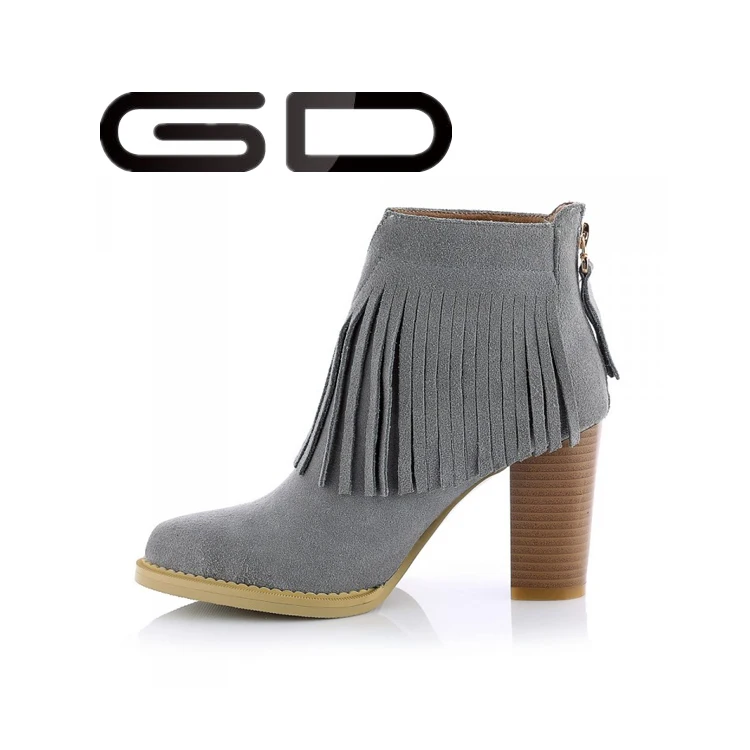 wholesale women ankle tassel boots with thick heel