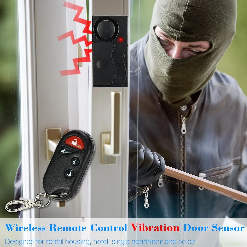 Wireless Remote Control Vibration Alarm Sensor For Car Window Door Home Security