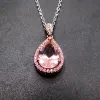 High Quality Rose Gold Plating 925 Sterling Silver Pear cut Pink Morganite With AAA Cubic Zircon Pendant Necklace
