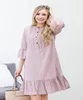 Women's Drop Down High Waist Dresses Plus Size Mauve Stripe Decorative Shirt Button Down Dress