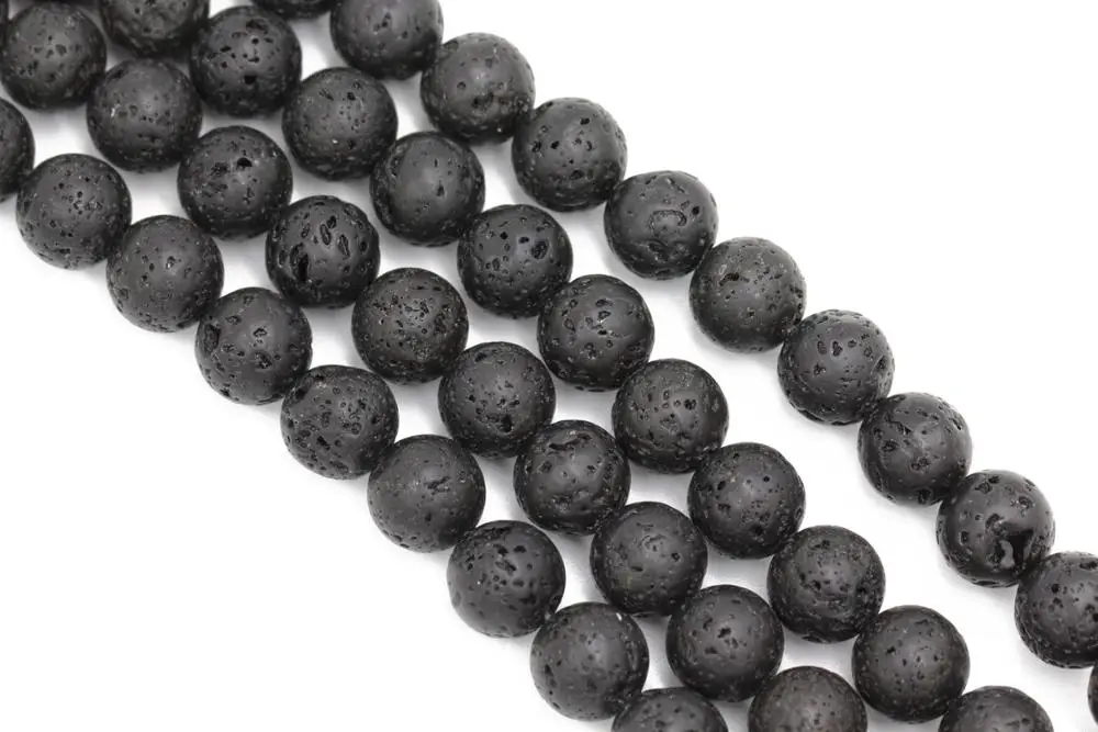 Large Hole Beads Natural Black Lava 8mm 10mm Round Beads