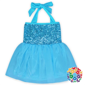 New Style Turquoise Baby Girl Party Dress Solid Color Sequin Baby Girl Fairy Dress Baby Girl