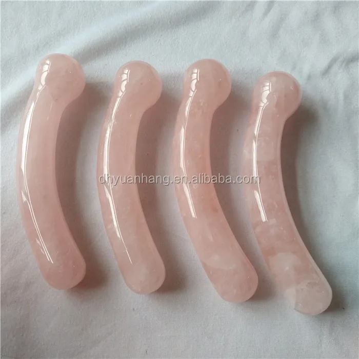 Safe Use Rose Quartz Crystal Curved Massage Yoni Wands Carved Penis