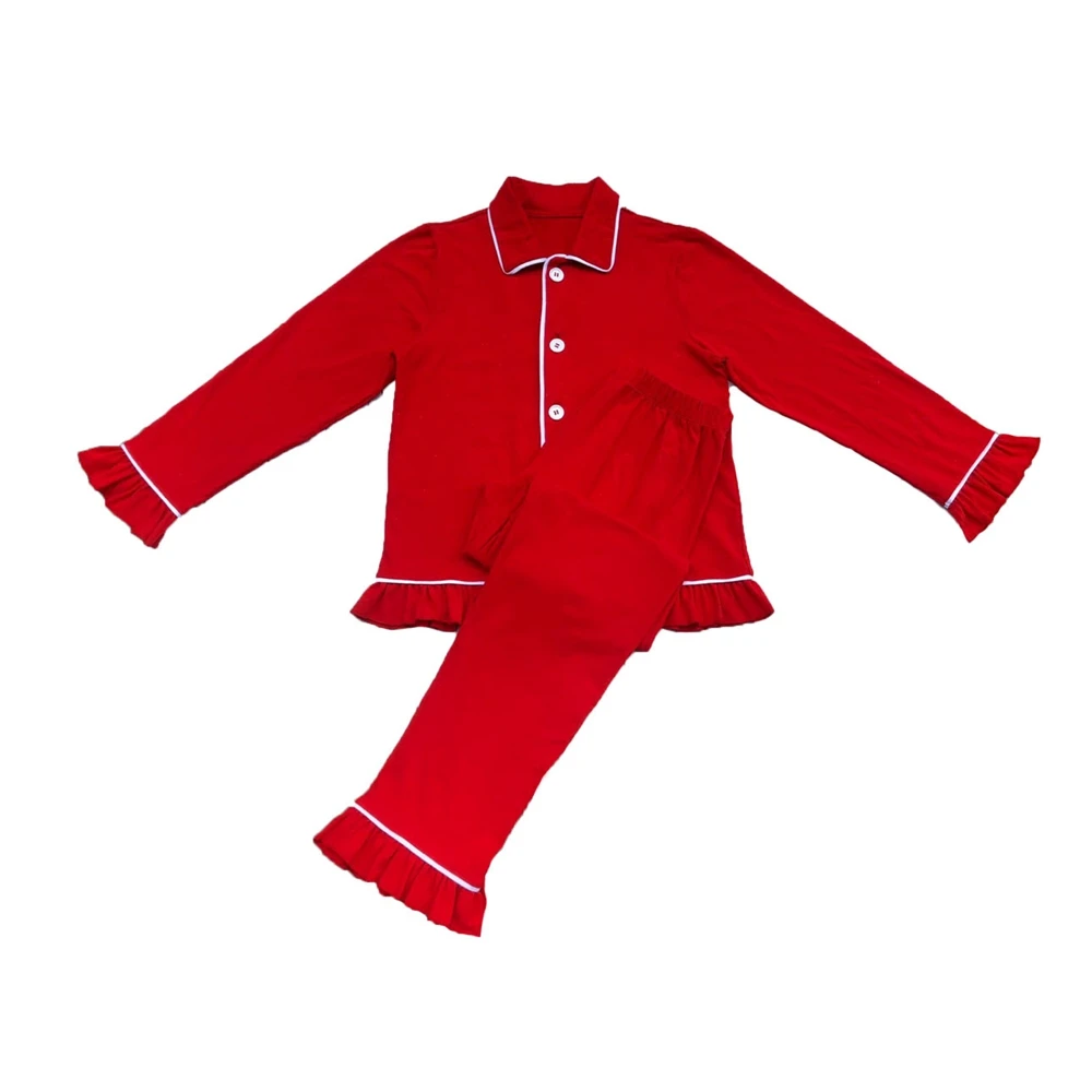 Wholesale Christmas Family Matching Pajamas Autumn Ruffle Pants Solid